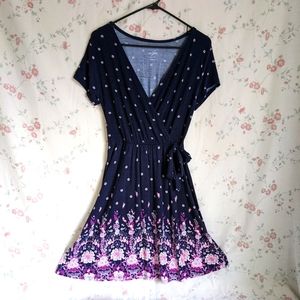 Faux wrap dress, floral dress, swing dress